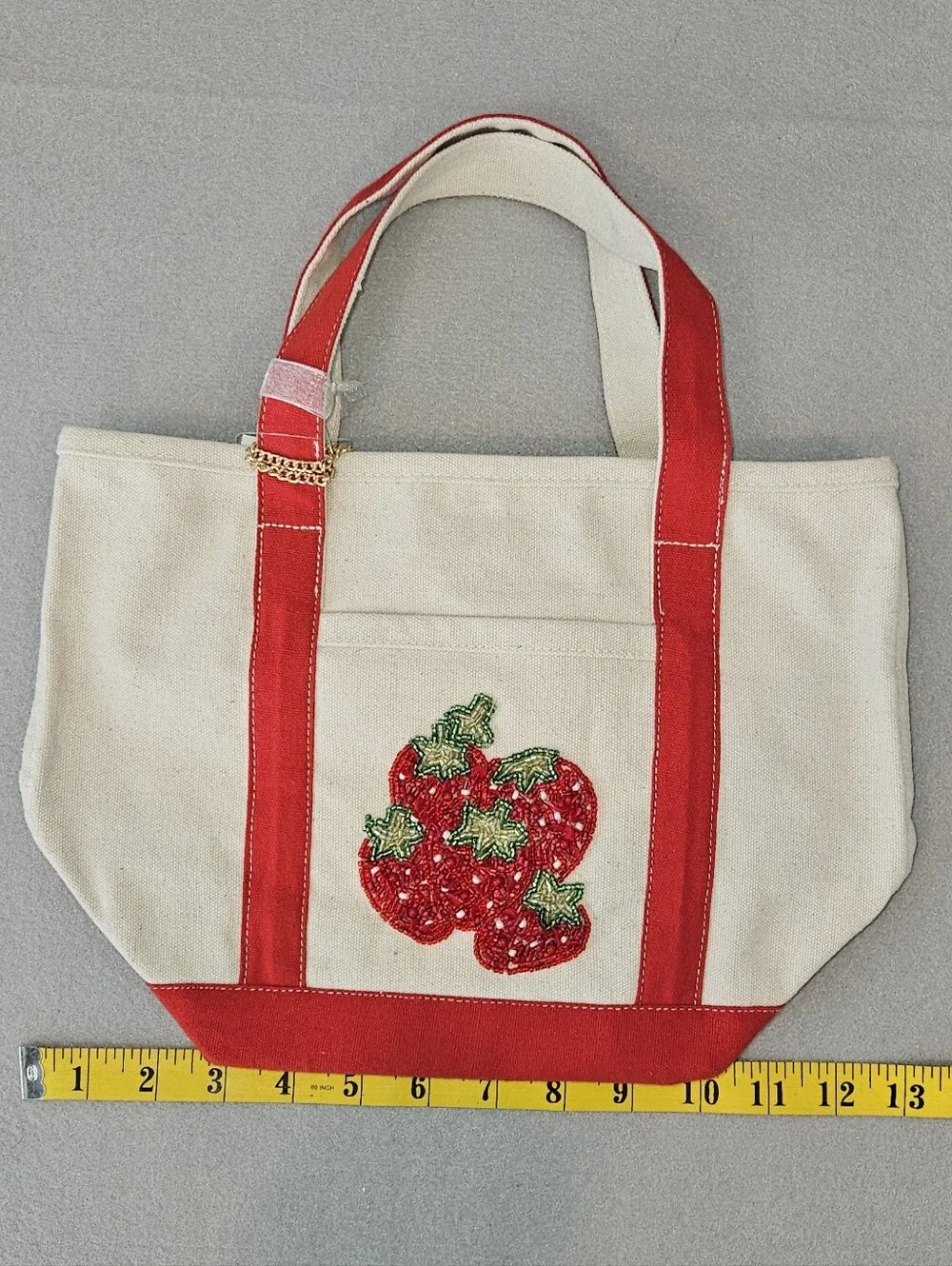 NWT Viral Beaded Strawberry Mini Canvas Tote & Coin Purse – Handcrafted in India